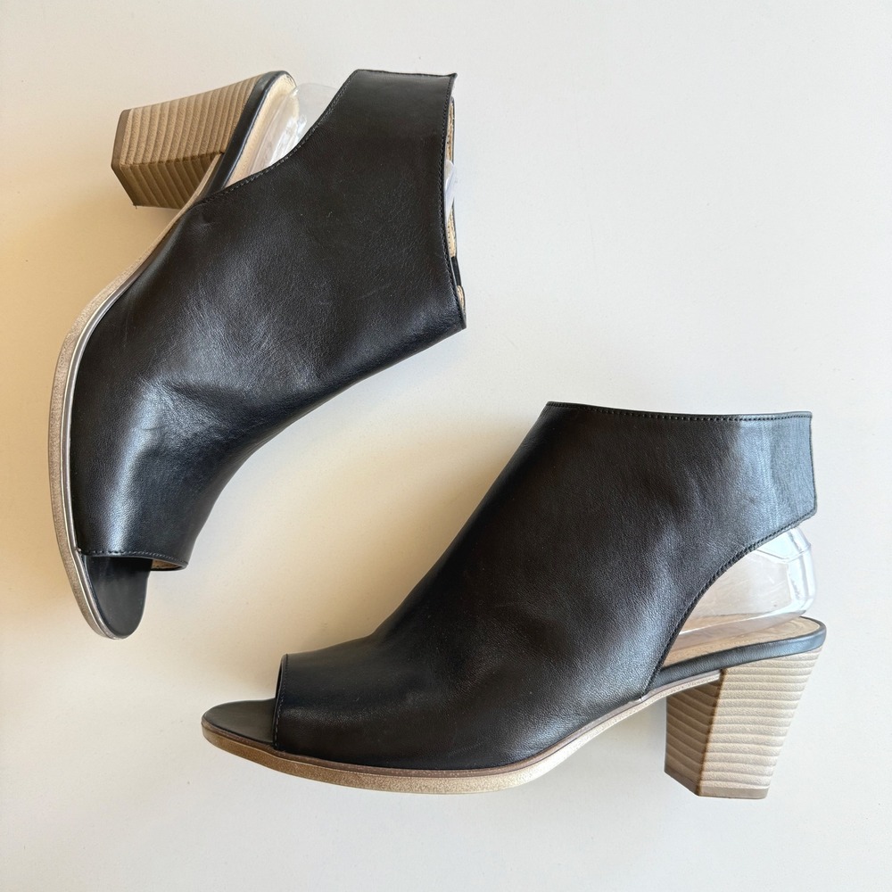 Gabor‎ Open Back Peep Toe Black Leather Minimalist Ankle Booties Shoes 7.5